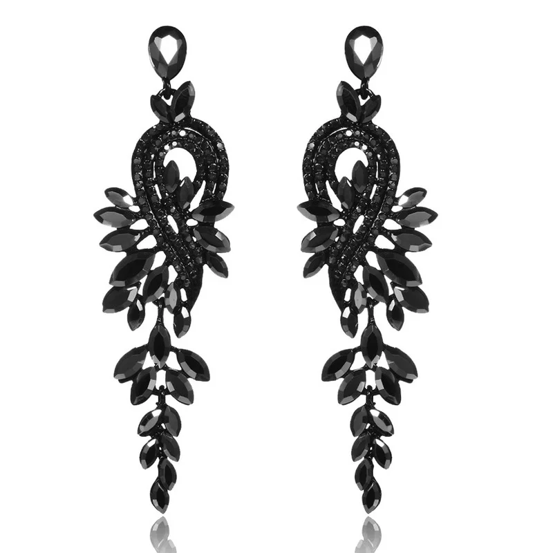 

Vintage Black/White Crystal Big Long Drop Earrings for Women Statement Large Hanging Dangle Earrings Gothic Fashion Jewelry