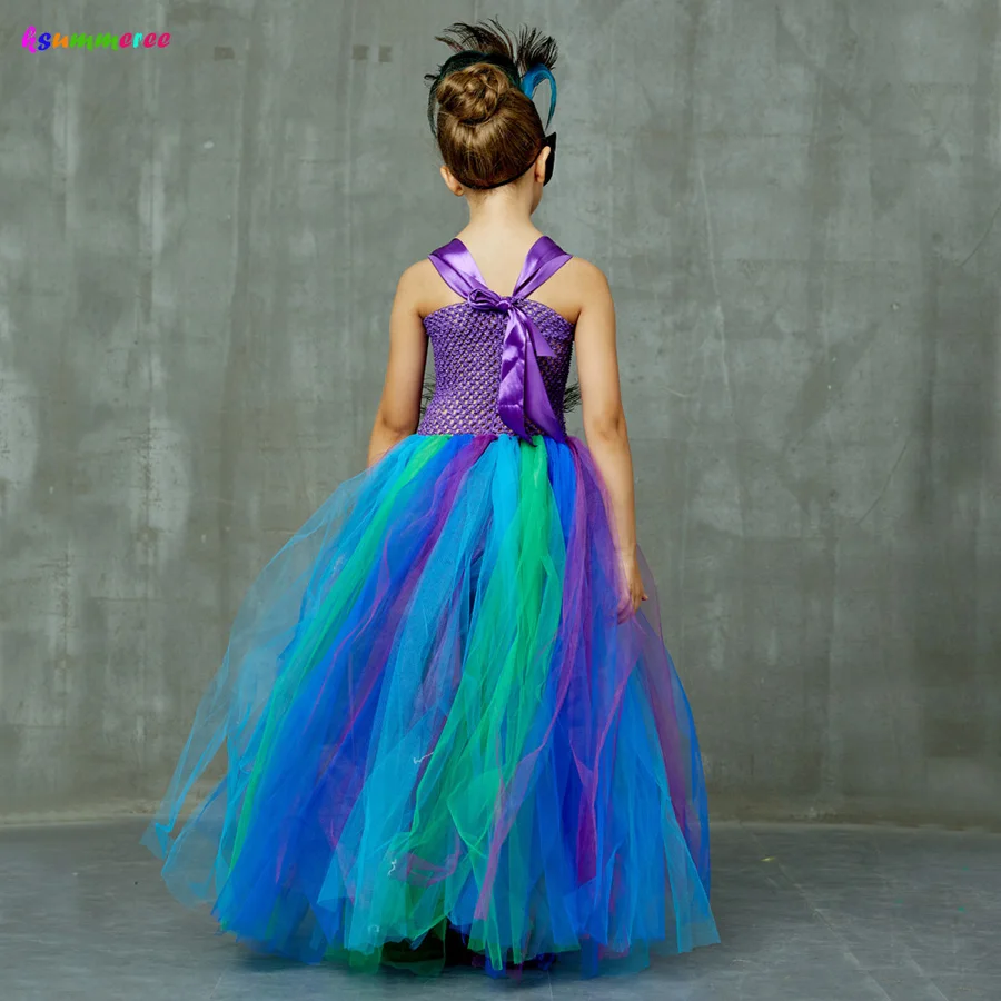 Flower Princess Peacock Costume for Girls Wedding Birthday Party Tutu Dress Kids Pageant Ball Gown girls dress princess costume