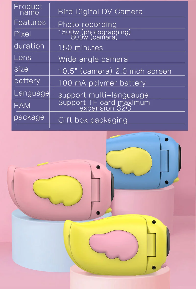 Baby Toys Camera Mini Cartoon Digital Children Kids HD 1080P Camera Photography Training Creative Educational Toy Birthday Gifts