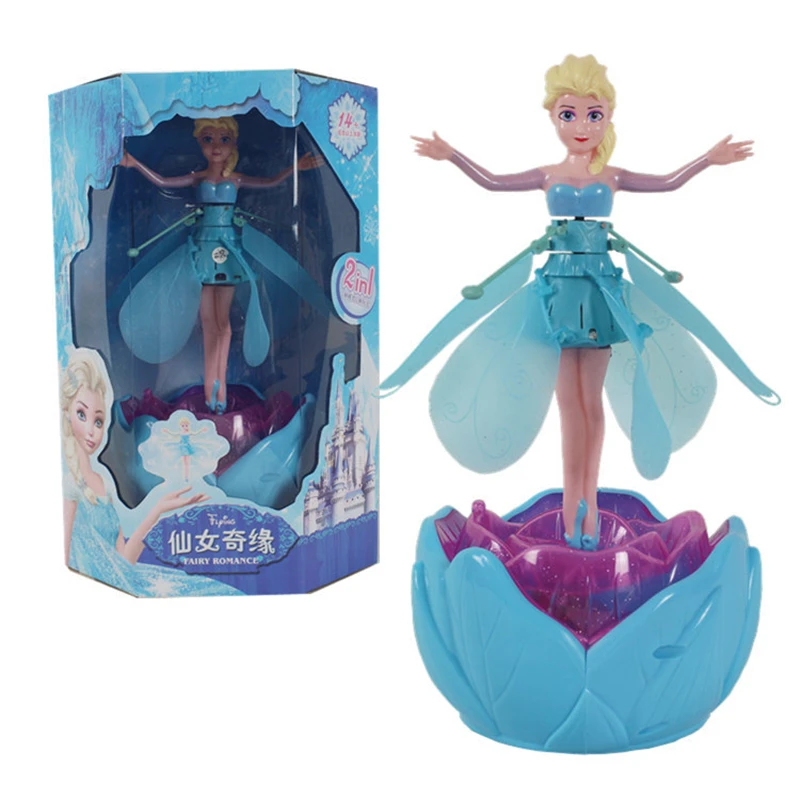 elsa with base1 Новейшая Летающая Принцесса Эльза с музыкальной игрушкой инфракрасное Индукционное управление управляемые летающие куклы для девочек игрушки на дистанционном управлении - Цвет: elsa with base1