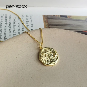 

Peri'sbox Irregular Nature Tree Coin Necklace 925 Sterling Silver Textured Necklaces Gold Chain Stylish Necklace Original Design