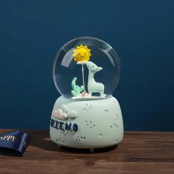 

Night Light Music Box Winter Lovers Snow Globe Glass Crystal Ball Music Box Craft Home Desktop Decor Wedding Gift