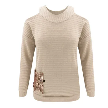 

Women Chic Fashion Sweater Off Shoulder O-neck Long sleeve Sequin Beautiful Sweater New Hot Women Top