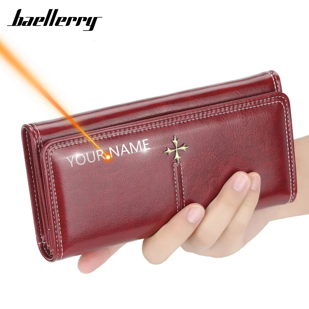Hot Custom Name Women Long Tri-fold Wallets Card Holder Top Quality Sequin Female Purse PU Leather Zipper Brand Wallet For Women
