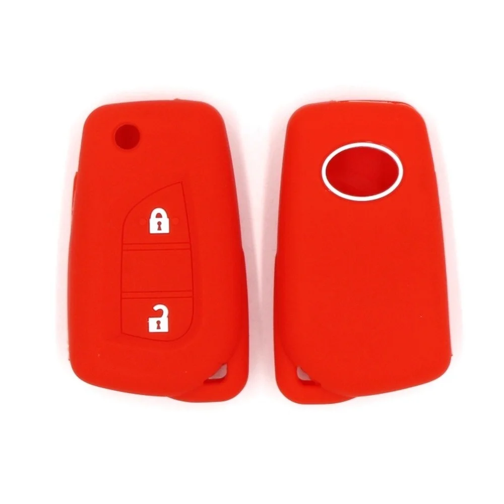 Silicone Key Case Cover for Toyota Yaris Rav 4 2016 2017 for PEUGEOT 108 2 Buttons Remote Key Holder Car Keychain Case