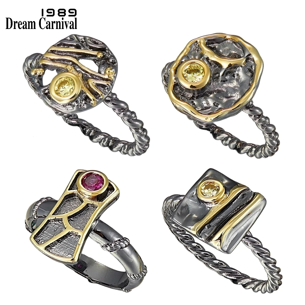 DreamCarnival 1989 Venta caliente Super lindo anillo gótico para las mujeres verde geométrico olivino circón rojo Casual joyería de moda WA1176