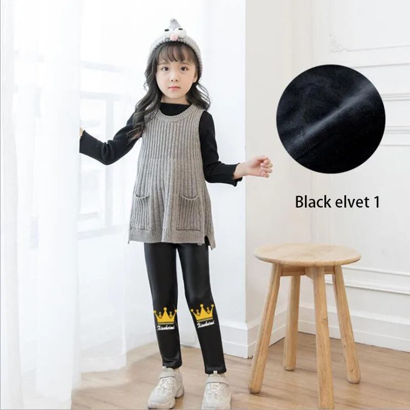 Black velvet 1 Штаны из искусственной кожи для девочек; сезон осень-зима; плюшевые очень мягкие теплые леггинсы; зимняя верхняя одежда для девочек; штаны для мальчиков - Цвет: Black velvet 1