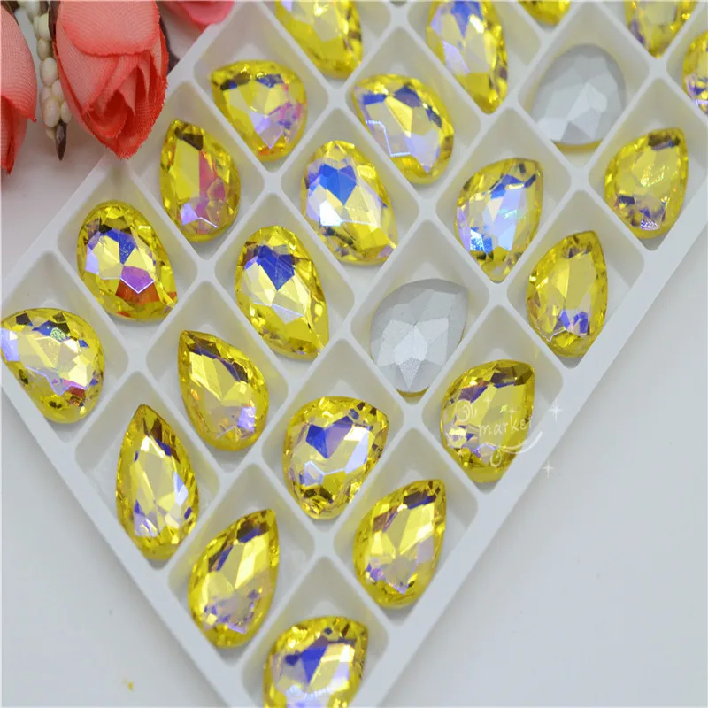Лимон Желтый AB каплевидные стеклянные стразы груша страз изготовление каменных