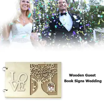 

Wedding Guest Sign Books Wooden Heart Hollow Notebook Vintage Name Board Decor Material Of Plywood And Birch Board Log Color