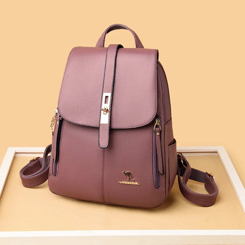 Winter 2021 Women Leather Backpacks Fashion Shoulder Bags Female Backpack Ladies Travel Backpack Mochilas School Bags For Girls 4