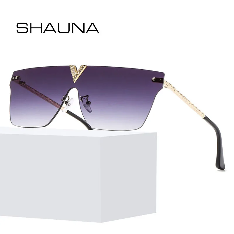 

SHAUNA Fashion Crystal Rimless Sunglasses Brand Designer Cover Goggle Gradient Shades UV400