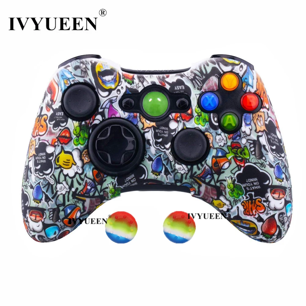 IVYUEEN 10 шт. силиконовый защитный чехол для microsoft Xbox 360 чехол для контроллера с принтом+ аналоговые джойстики