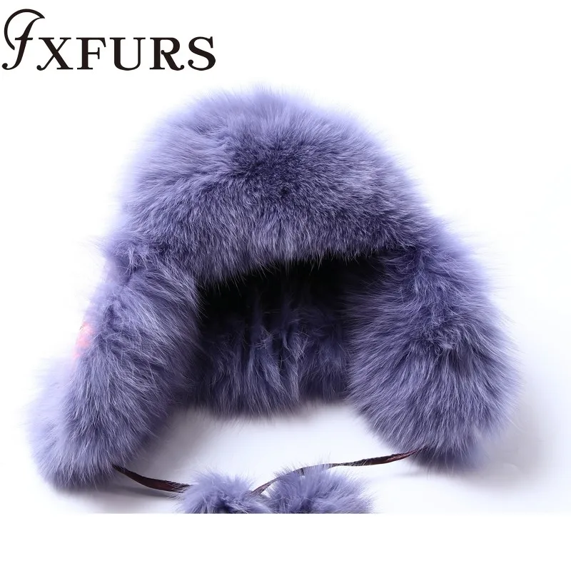 FXFURS, зимние женские шапки из лисьего меха с цветами, кожаные шапки-бомберы Leifeng, наушники-ушанки, Лыжные шапки