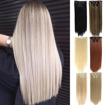 

DIANQI 6 sets of 16 hairpins in hair extensions long straight synthetic black blonde wig 6 pieces/set of heat resistant wig