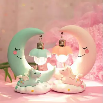 

Fantasy Unicorn Moon Sweet Dream Night Lights Kids Gift Lovely Table Lamp Bedroom Shop LED Decor Light