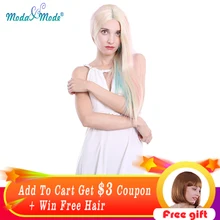 Мода и режим смешанный розовый белый синий фиолетовый цвета шелк прямой синтетический парик на кружеве средняя часть на каждый день Косплей высокая температура