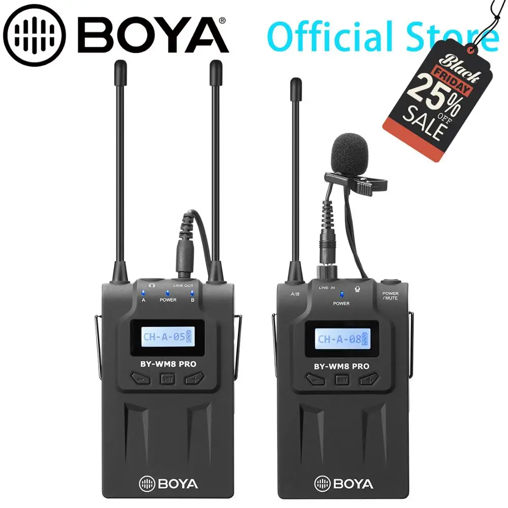 BOYA UHF двухканальный петличный беспроводной микрофон с ЖК-экраном для iPhone 11 10X8 Canon Nikon DSLR камеры видеокамеры