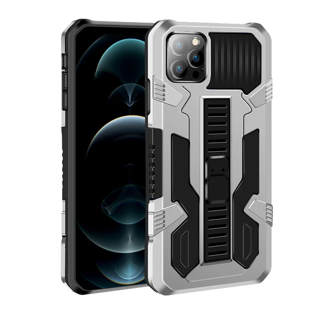 Shockproof Phone Case For iPhone 6 7 8 Plus X XR XS MAX SE 2020 Anti-Fall Kickstand Protective Cover For iPhone 11 12 Pro Max Silver