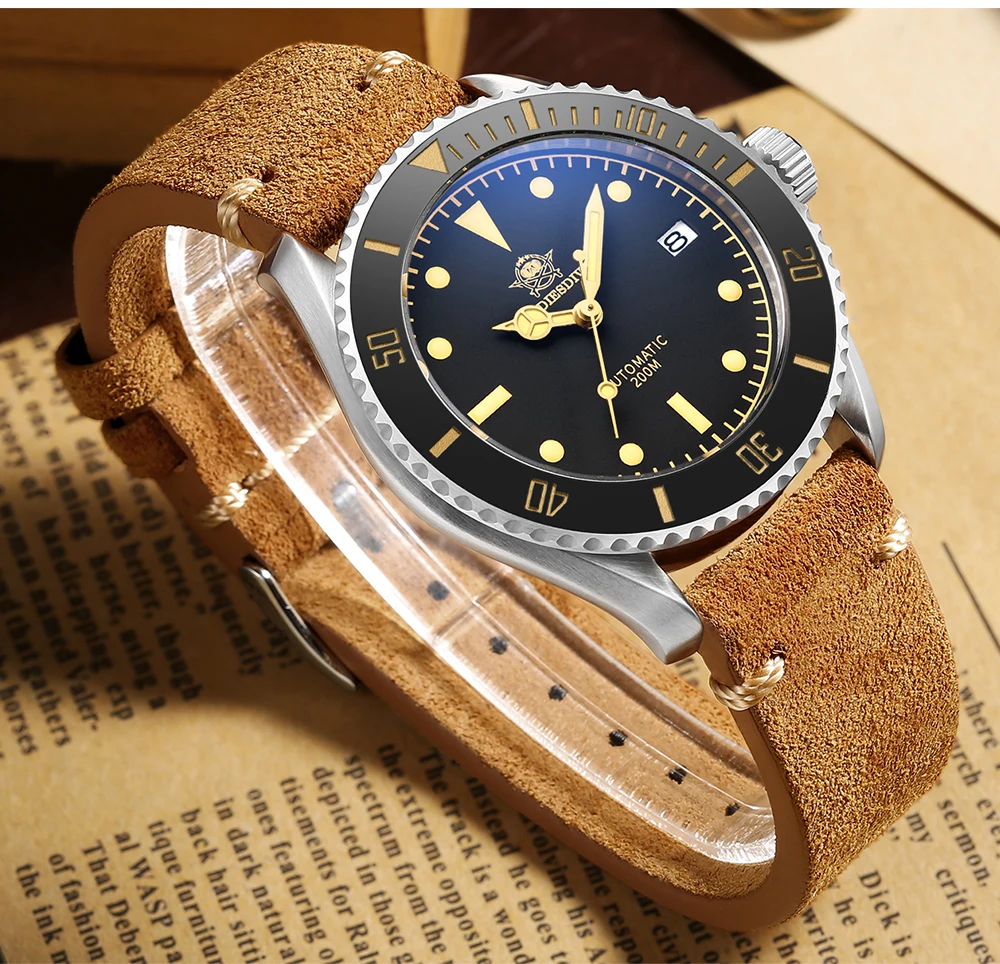 Addies Dive 2101 Men's Automatic Watch NH35 Stainless Steel Wrist Watch Black Matte Dial Super Luminous 200m Diving Watches
