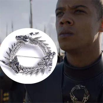 

Hot New Movie Game of Thrones Unsullied Grey Worm Brooch Cosplay Accessories Dragon Badge Fibula Targaryen Souvenir Brooch Gift