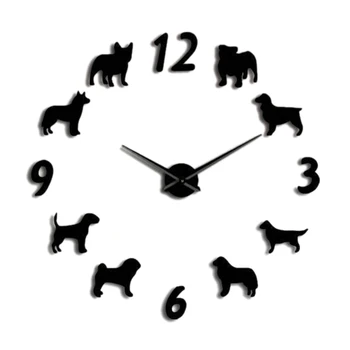 

Dog 3D Watch Clock Living Room Quartz Acrylic Mirror Effect Home Decoration Wall Stickers