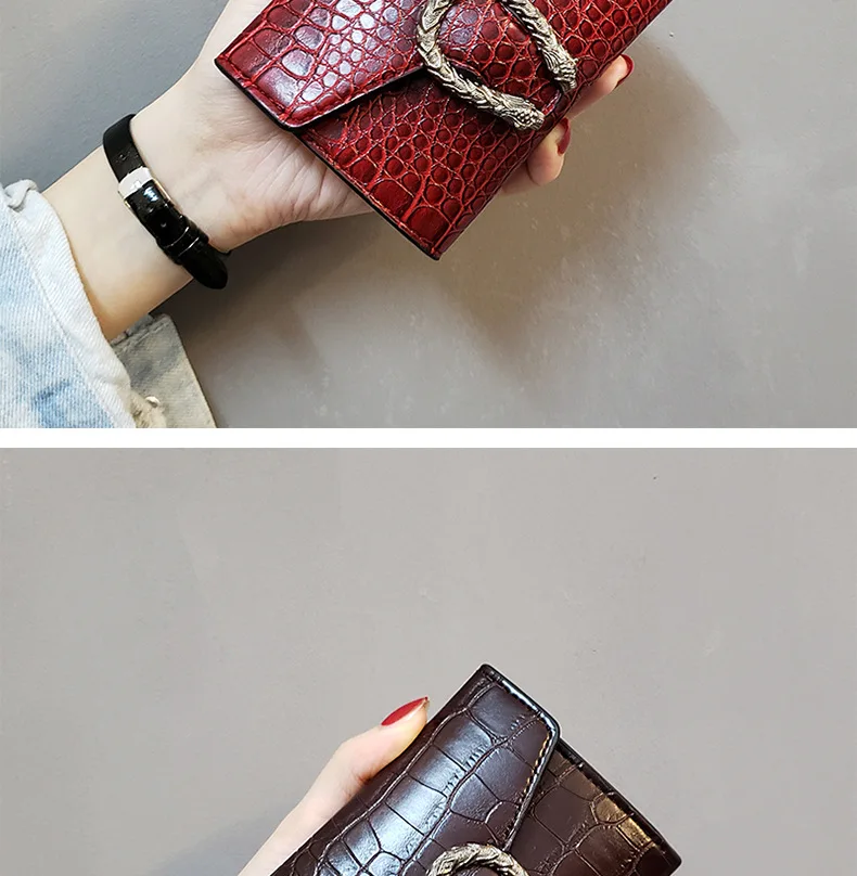 New Style Vintage Women's Short Crocodile-streaked Coin Purse Simple Lady's Fashion Wallet Easy Matching
