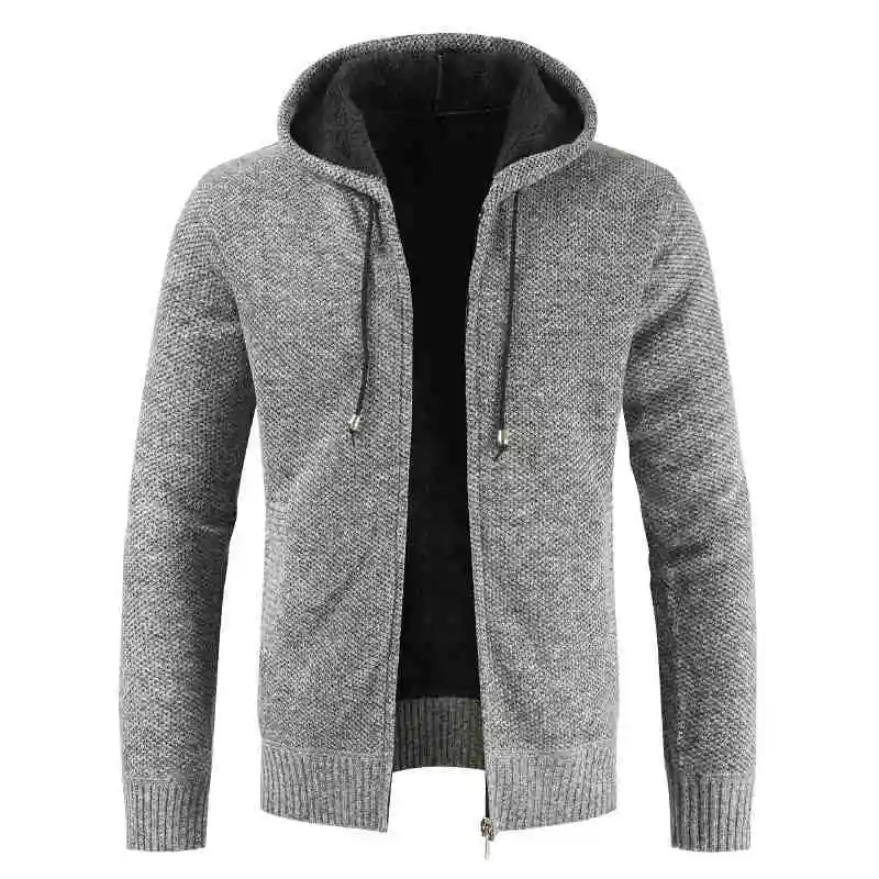 Light grey Chtengiber Зимний толстый свитер с капюшоном кардиган для мужчин брендовая Повседневная Верхняя одежда джемпер Мужское пальто Вязаная одежда Casaco Masculino - Цвет: Light grey