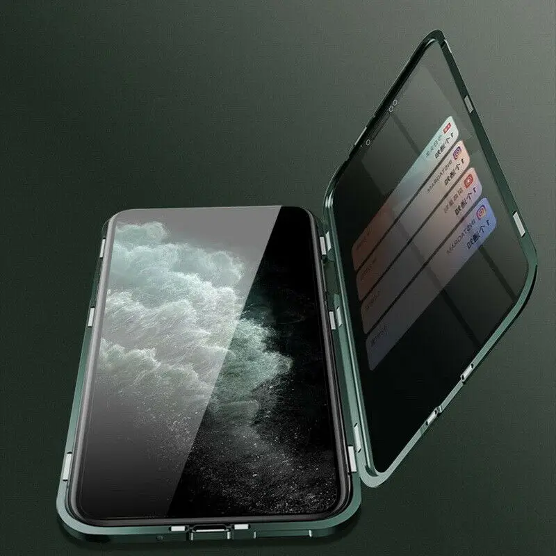Для iPhone 11 Pro Max X XR XS MAX 7 8 6 6S Plus антишпионский стеклянный чехол с магнитной застежкой, металлическая передняя панель+ черная стеклянная крышка