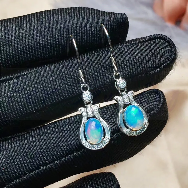 Натуральный Природный Опал висячие серьги 0.5ct* 2шт драгоценные камни 925 стерлингового серебра ювелирные украшения# R99101