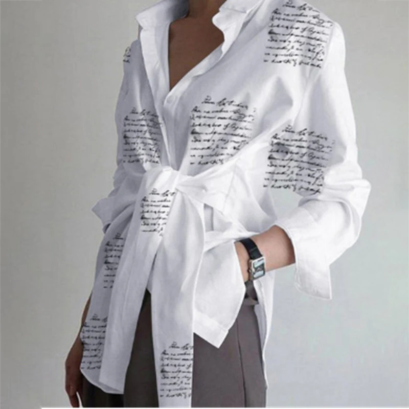 Chemisier à manches longues pour femmes, chemise imprimée Alphabet