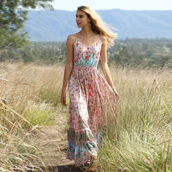 

Women 2019 Summer Sexy Spaghetti Strap Beach Dress Casual Boho Dress V Neck Women Long Maxi Dresses Vestidos Femme N01