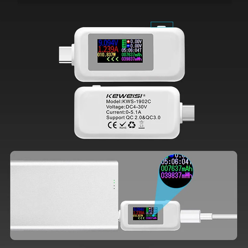 USB тестер Type C с цветным дисплеем измеритель напряжения 10 в 1 4 30 таймер амперметр