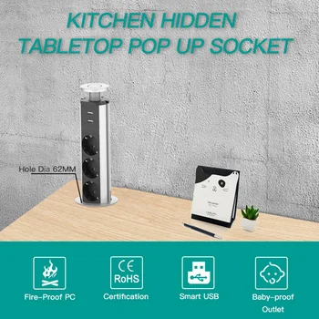

With Kitchen Power Outlet 2 USB Port Fire Retardant Retractable Bedroom 3 Plugs Living Room Desktop Socket Office