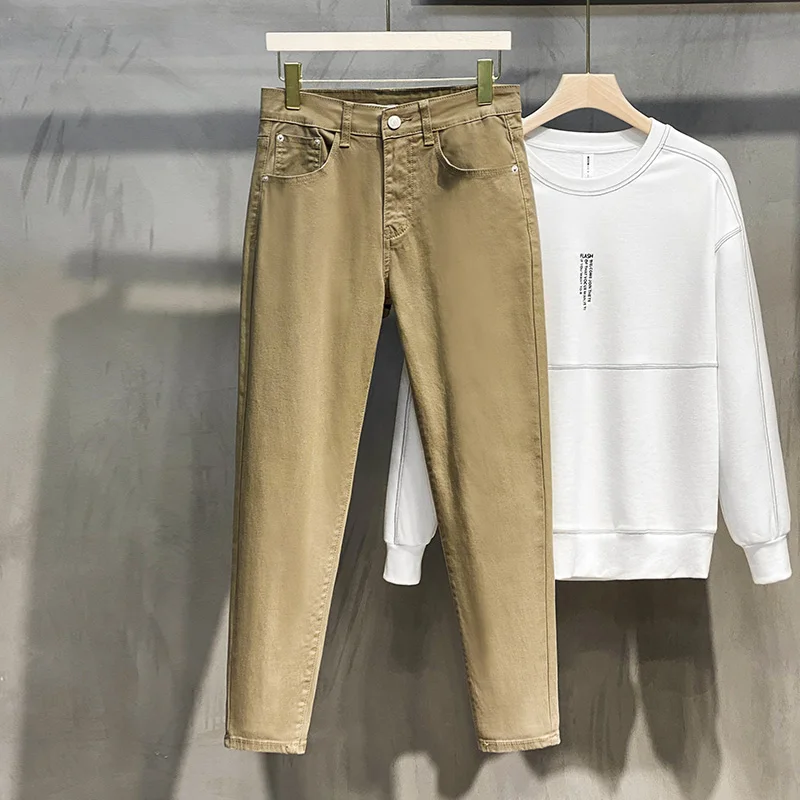 

2021 Spring Autumn Men's New Fashion Solid Color Casual Jeans Male Korean Denim Trousers Men High Waist Slim Pencil Pants W494