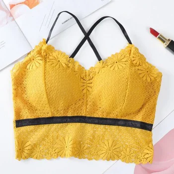 

Women Hollow Out Bottoming Bras Bralette Lace Tank Tops Beauty Back Padded Tube Women Sexy Lingeries