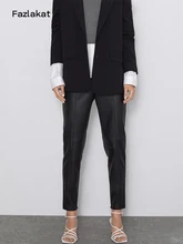 

2021 New Women Autumn Winter Black Faux Leather Elastic High Waist Jegging Pencil Pants Ladies Skinny Fake PU Trousers Zippers
