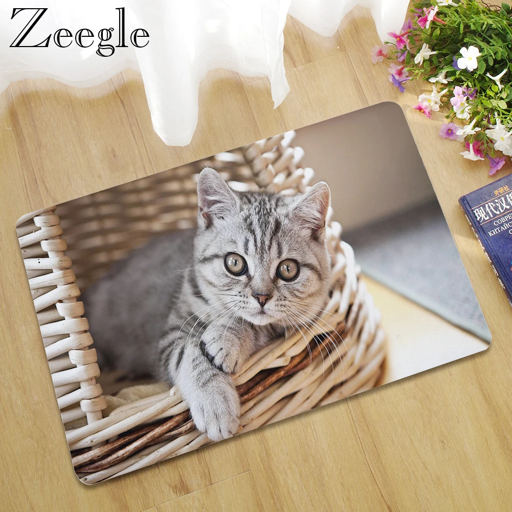 Zeegle Door Mat Rubber Carpet And Rug Non-slip Door Mats Outdoor 3D Cat Printed Doormat Indoor Foot Rug Kids Room Carpet