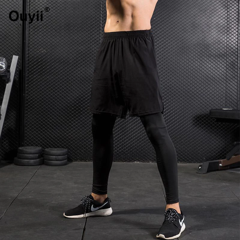 Высококачественные Компрессионные Мужские Спортивные штаны быстросохнущие комплекты для бега спортивный костюм для бега тренировки Спорт Фитнес сиамские брюки цельный