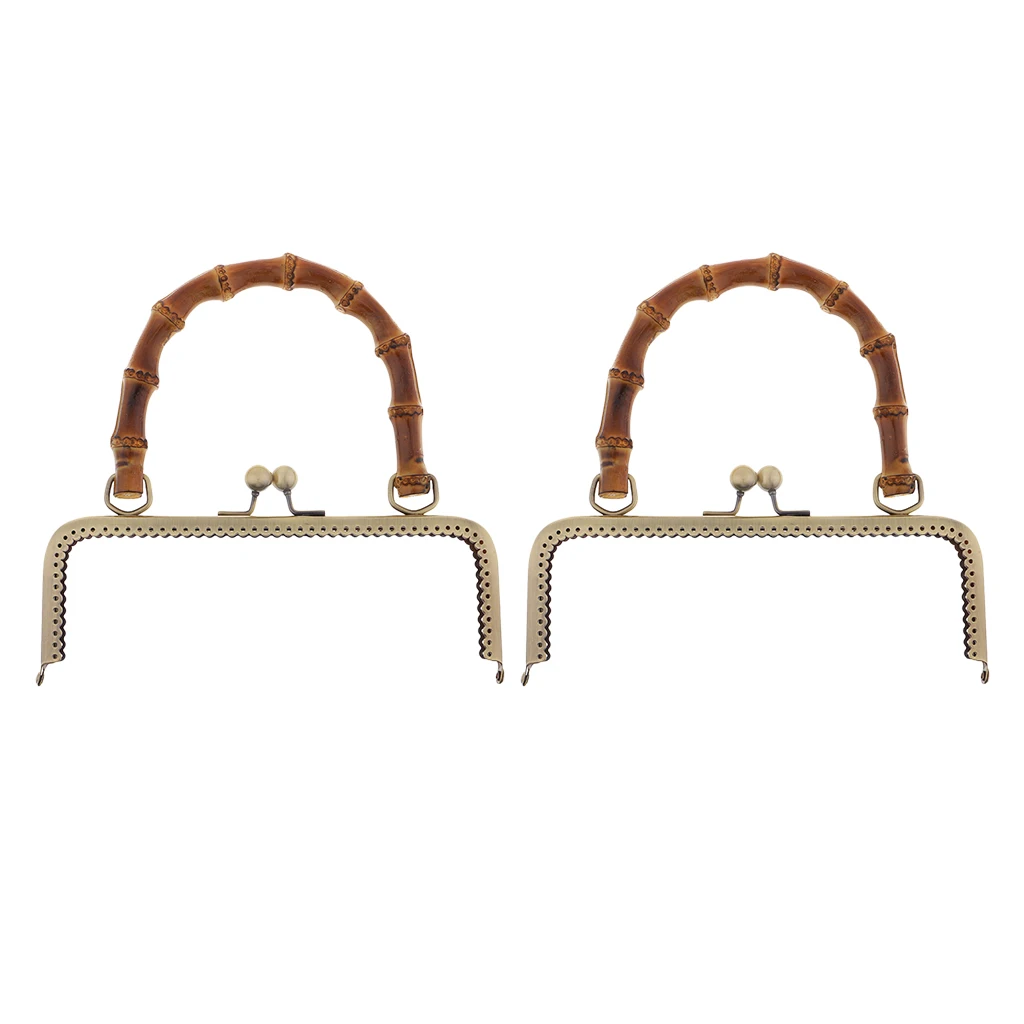 2pcs manico in bambù con struttura in metallo bacio chiusura a scatto per borsa fai da te borsa bronzo  1524
