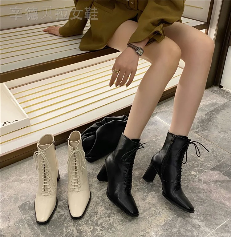 Fashion Women's Round Toe Lace Up Calf Boots Faux Suede Winter Shoes