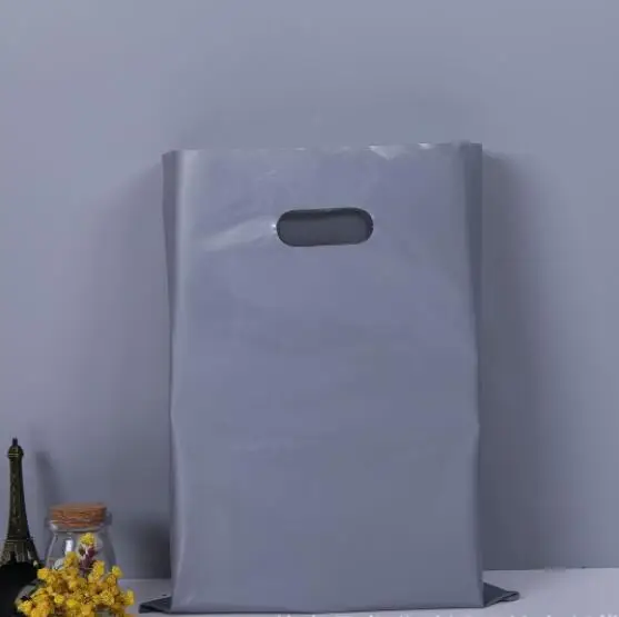 100 шт./упак. маленькая упаковка пластиковая упаковка с ручками собственный логотип большая сумка для покупок вечерние подарочные пакеты - Цвет: Серый