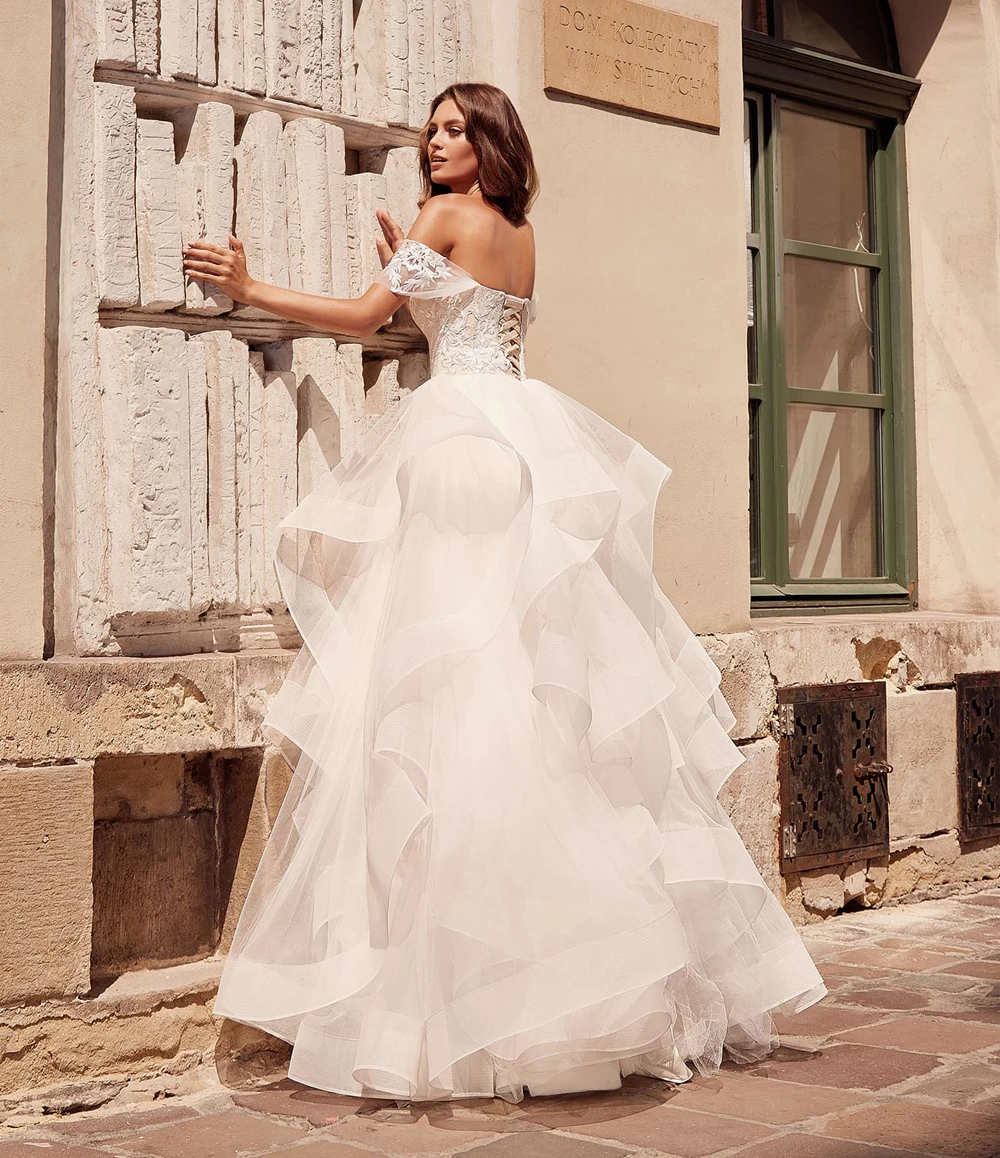 Off-Shoulder Princess Wedding Dress | Cascading Ruffles