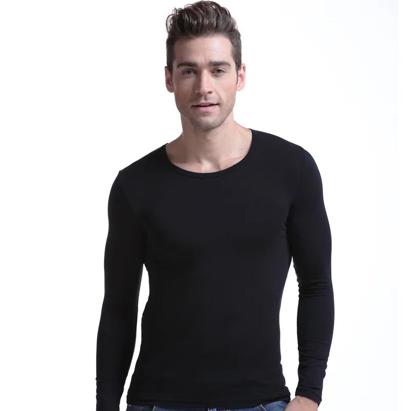

Single layer autumn and winter thin bottoming shirt men's small round neck long sleeve warm tight autumn clothing wholesale