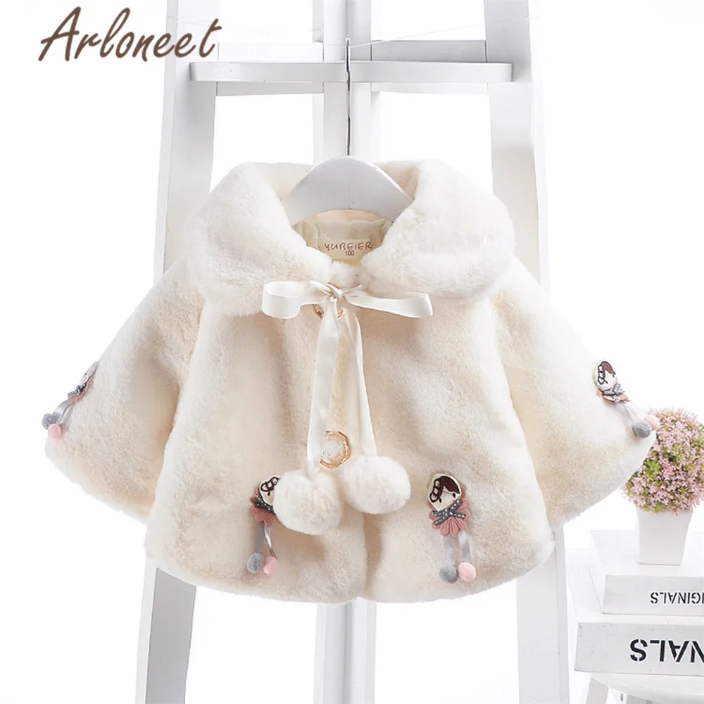 ARLONEET Cartoon Coats Baby Girls Warm Winter Thick Coat Bow Hairball Outerwear Cotton Cloak Toddler Baby Coat Girls Outerwear