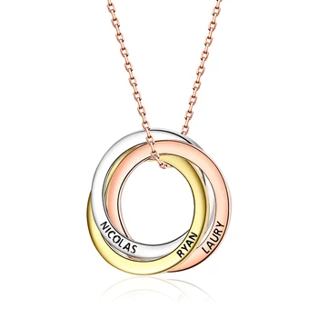 

Xiaojing 925 Sterling Silver Pendant Necklace Personalized Customized Words&date 3 Circle Clasped Necklace Jewelry for Women .