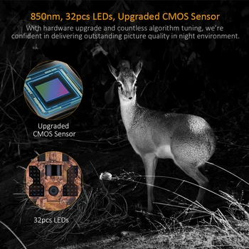 

TOMSHOO Trail Camera 20M 1080P 30fps Hunting Camera with 32pcs 850NM IR LEDs Night Vision, 0.2s Trigger Time 20m Range