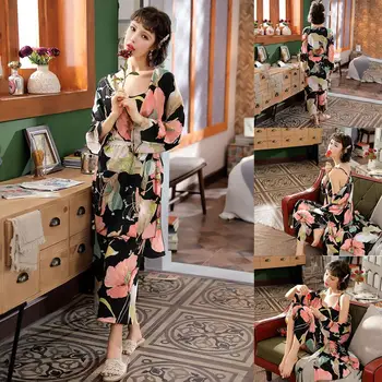 

3pcs Sexy polyester Pajama Sets Spaghetti Strap Cami Top Shorts and Kimono Cardigan Nightwear Homewear Pijama Mujer Wholesale