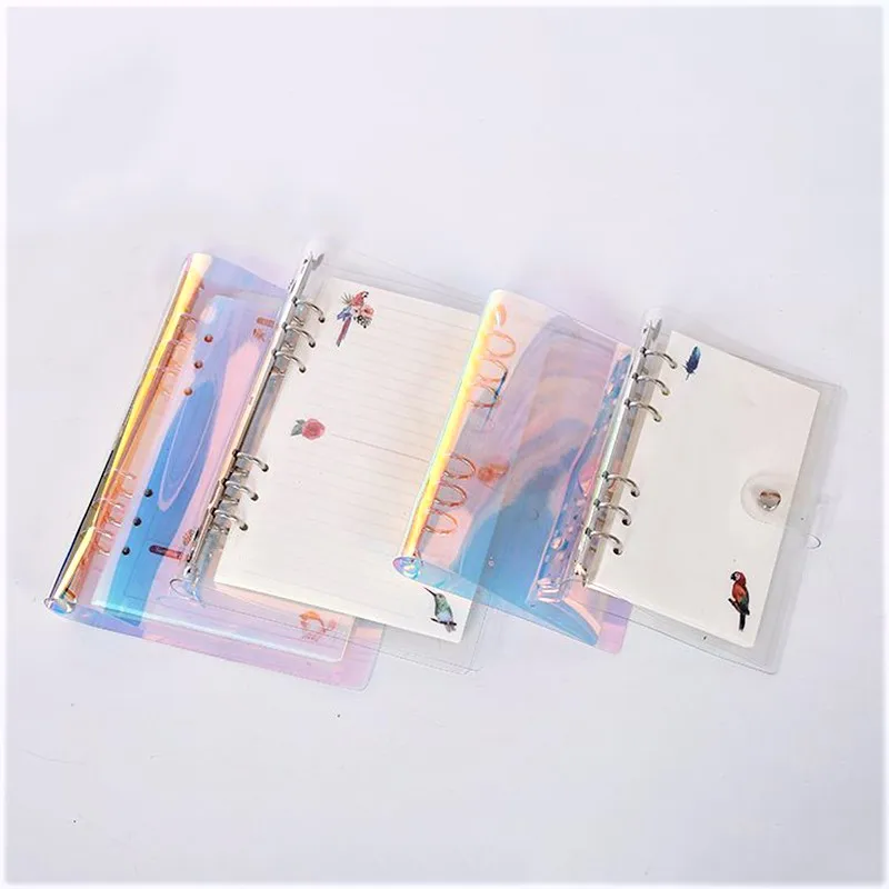 

1PCS A5/A6 Transparent laser loose leaf binder loose strap loose leaf note book bullet journal a5 planner office supplies shell