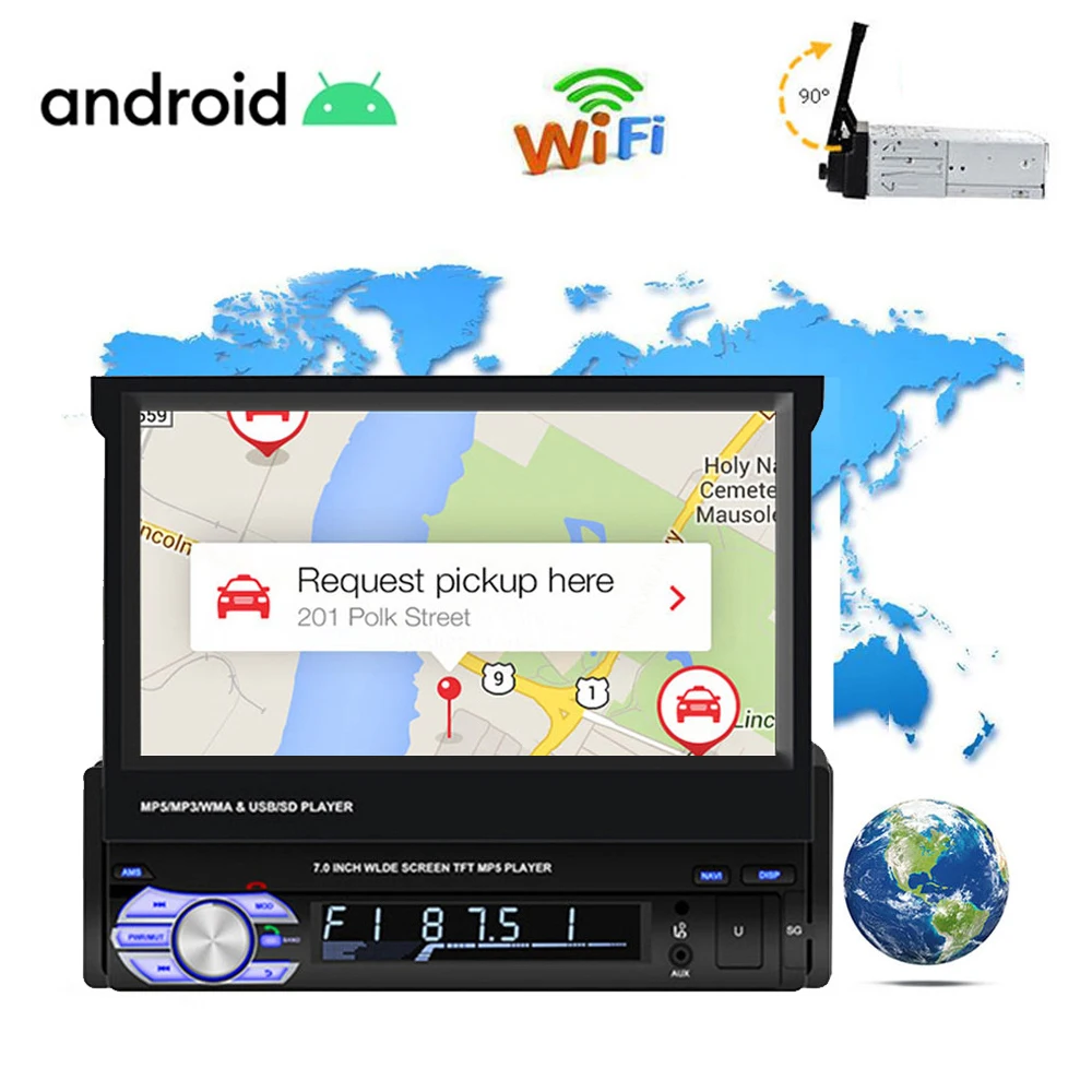 1 din Android 9 автомобильное радио авто стерео 7 ''HD выдвижной экран Автомобильный