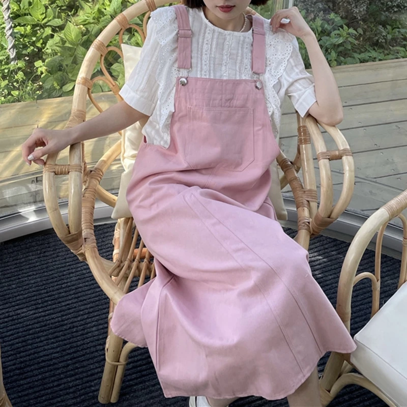 

Kawaii Women Dress Summer Sweet Loose Mid-Calf Strap Vestidos Ladies Fashion Casual A-Line Pullover Sleeveless Dresses